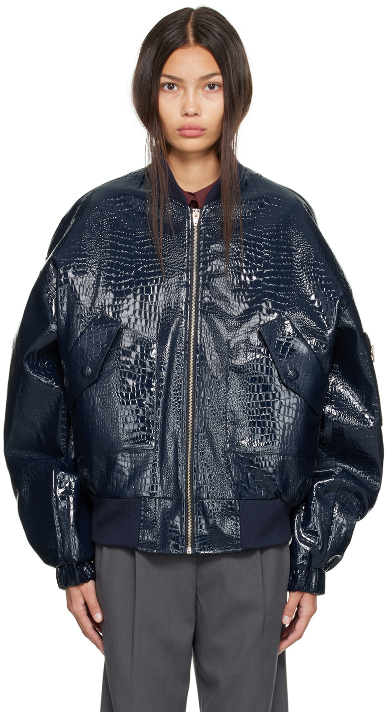 The Frankie Shop Navy Hane Faux-Leather Bomber Jacket