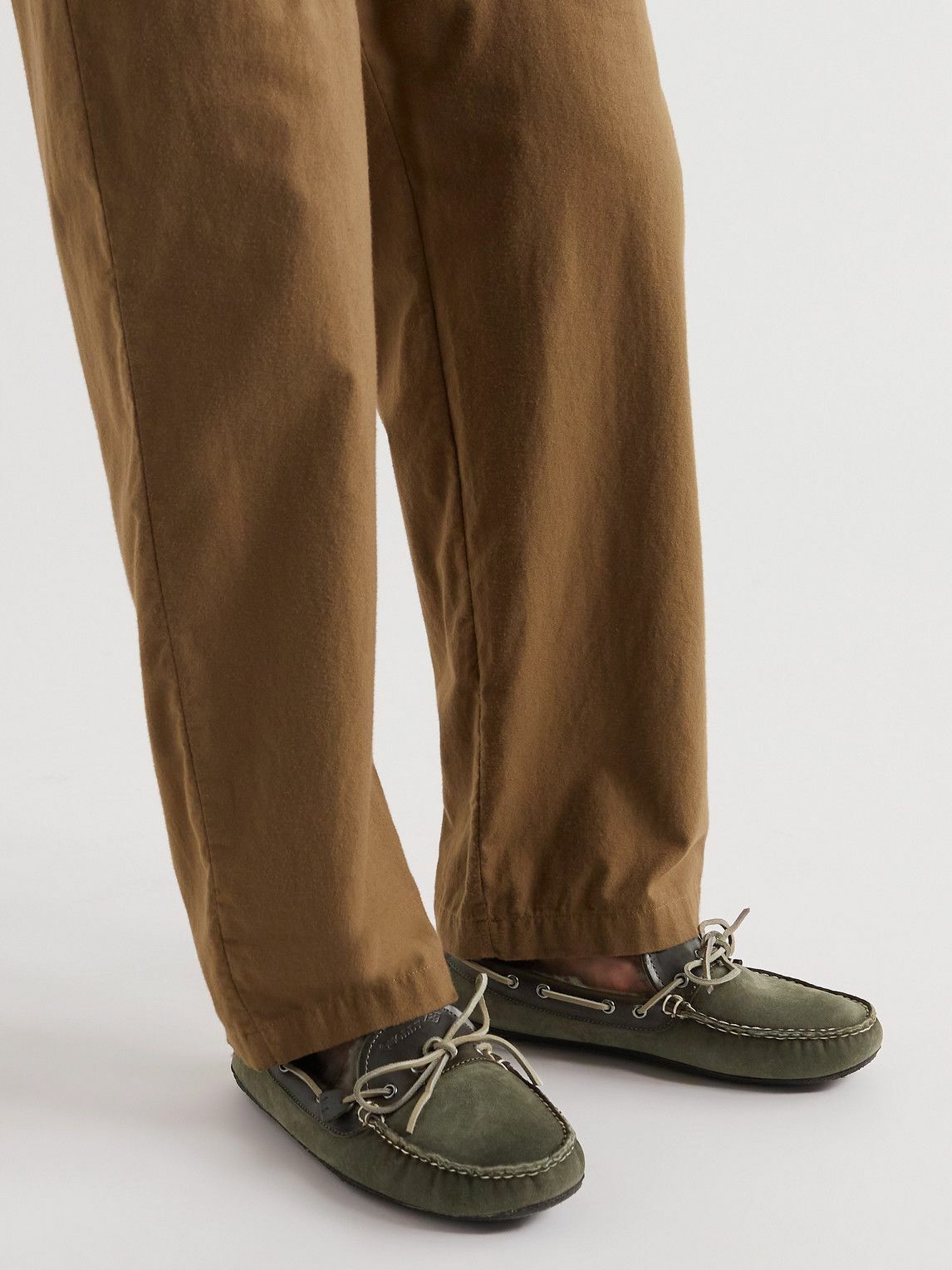 Quoddy Fireside ShearlingLined LeatherTrimmed Suede Slippers