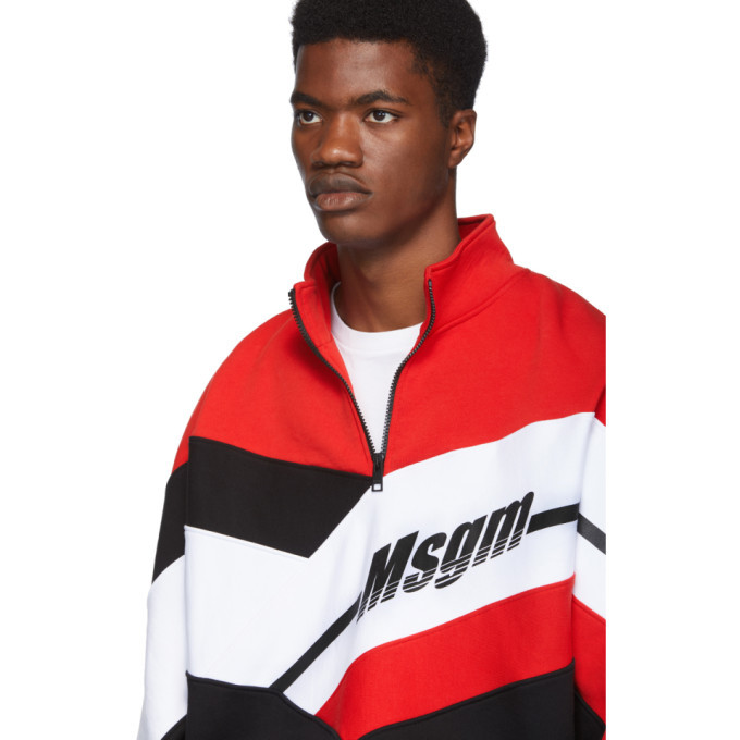 MSGM Black and Red Half-Zip Track Pullover MSGM