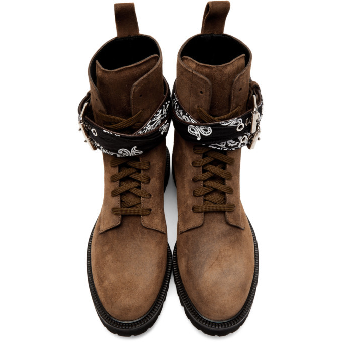 Amiri Brown Suede Bandana Combat Boots 