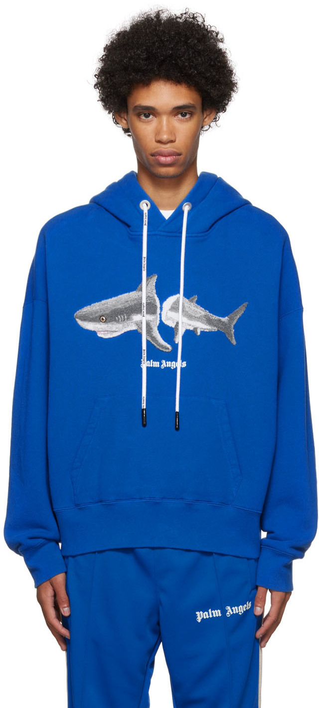 Palm Angels Blue Cotton Hoodie Palm Angels