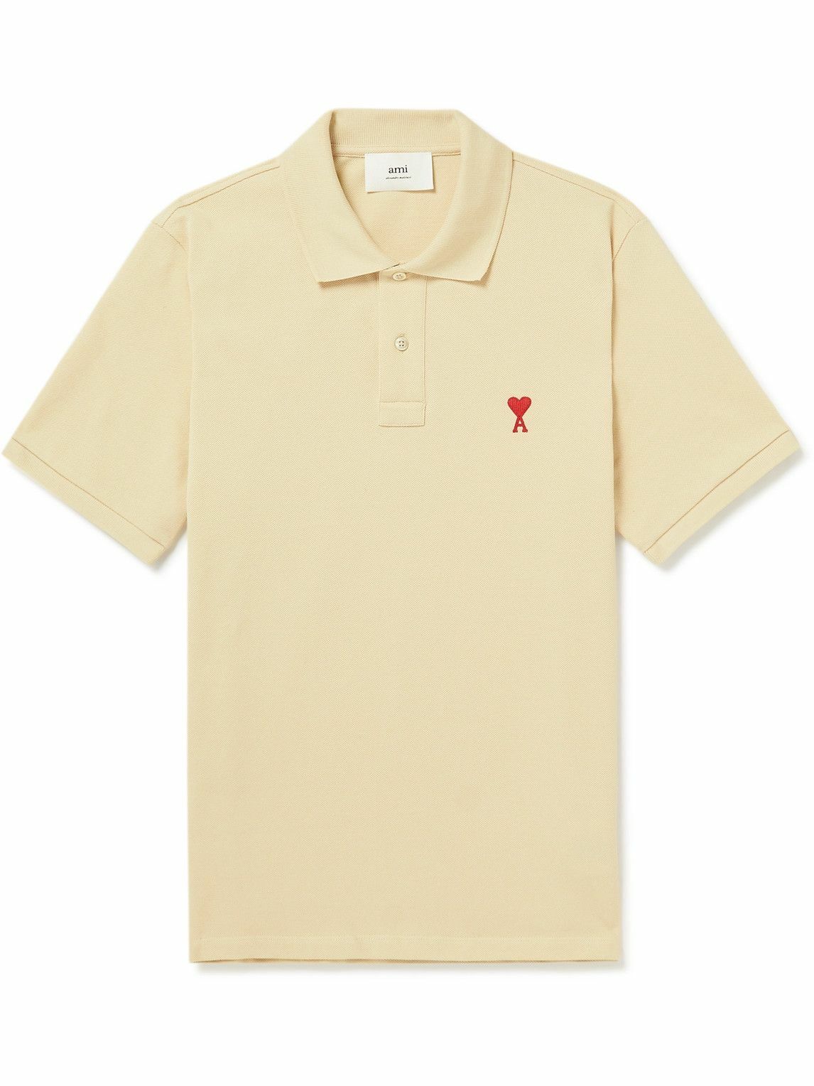 AMI PARIS - Logo-Embroidered Cotton-Piqué Polo Shirt - Neutrals