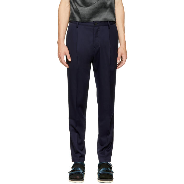 navy pleated trousers