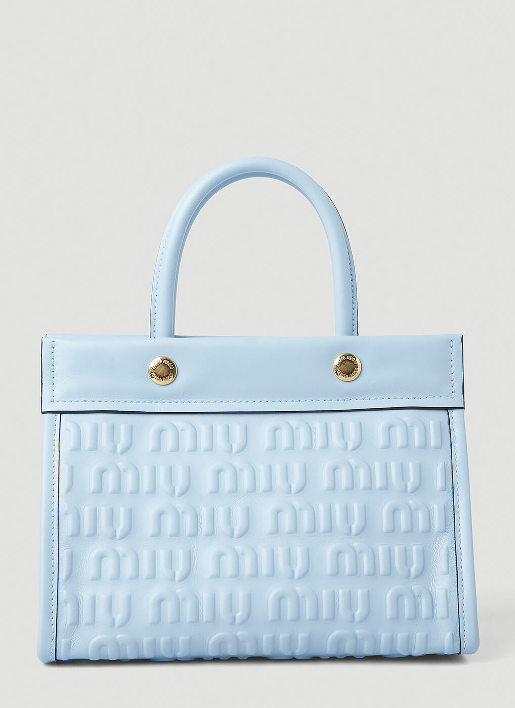 Embossed Logo Handbag in Light Blue Miu Miu