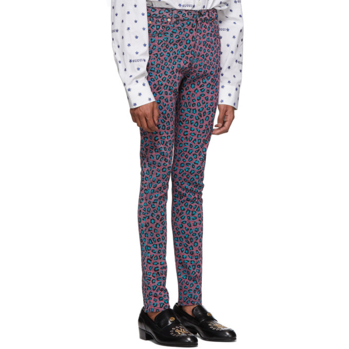 Blue Leopard Skinny Jeans Gucci