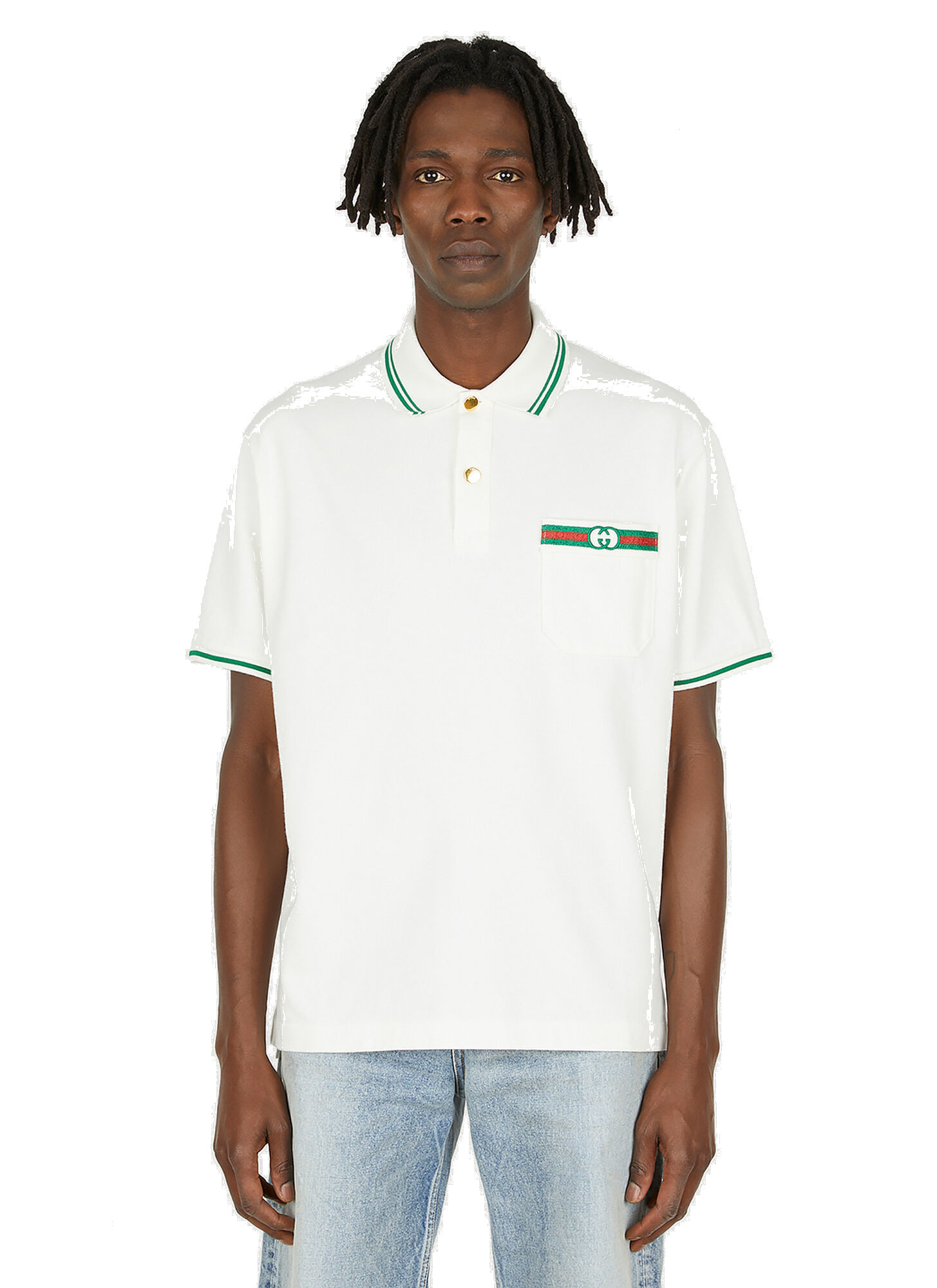 GG-Embroidered Polo Shirt in White Gucci