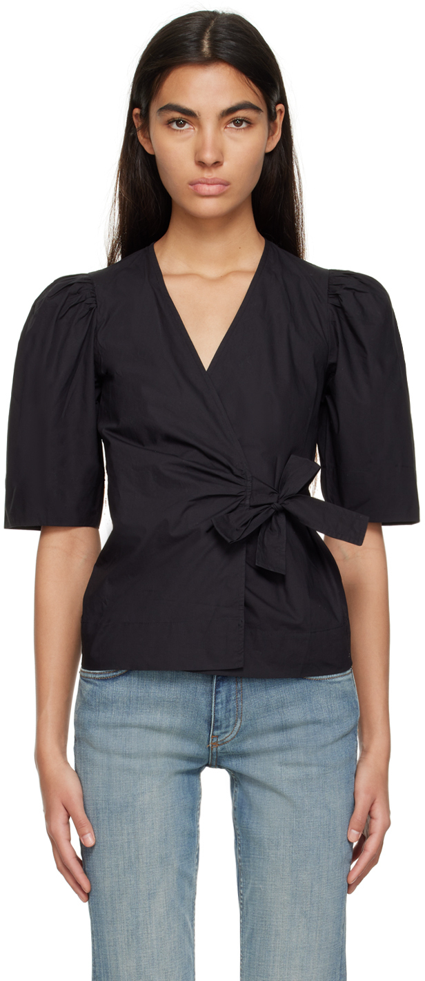 GANNI Black Wrap Blouse GANNI