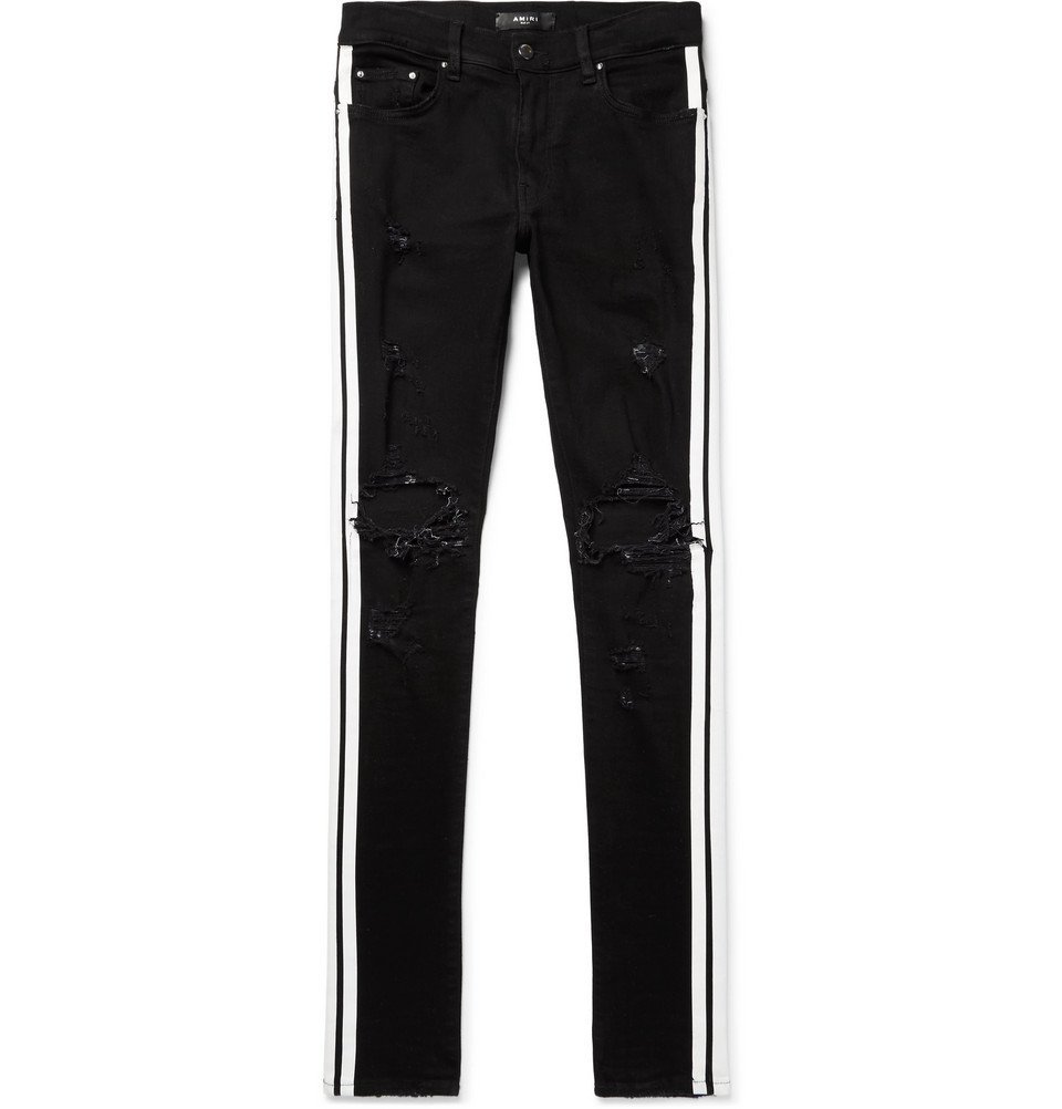 black jeans white stripe mens