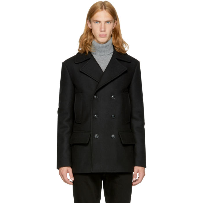 Versace Black Wool Double-Breasted Peacoat Versace