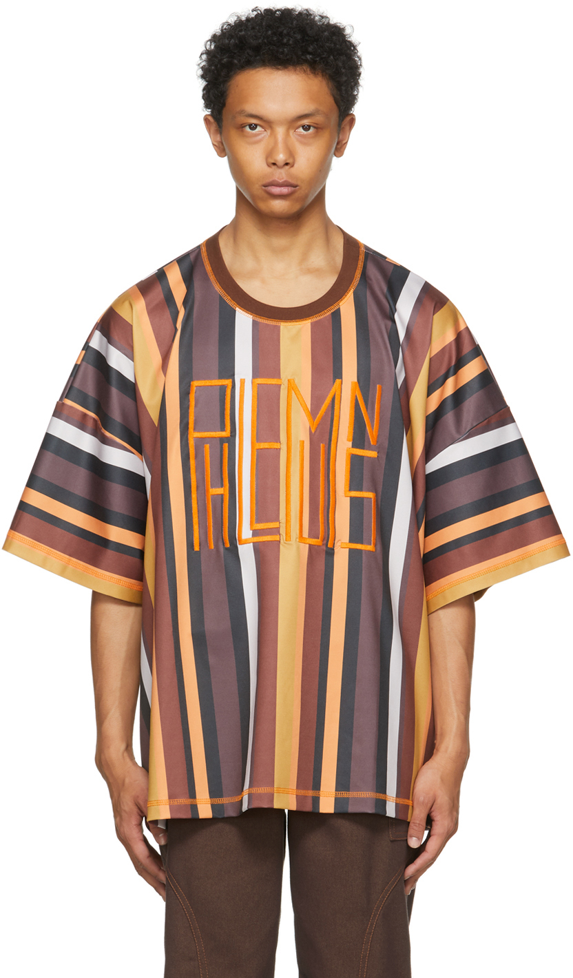 Phlemuns Brown Striped Oversized Logo T 