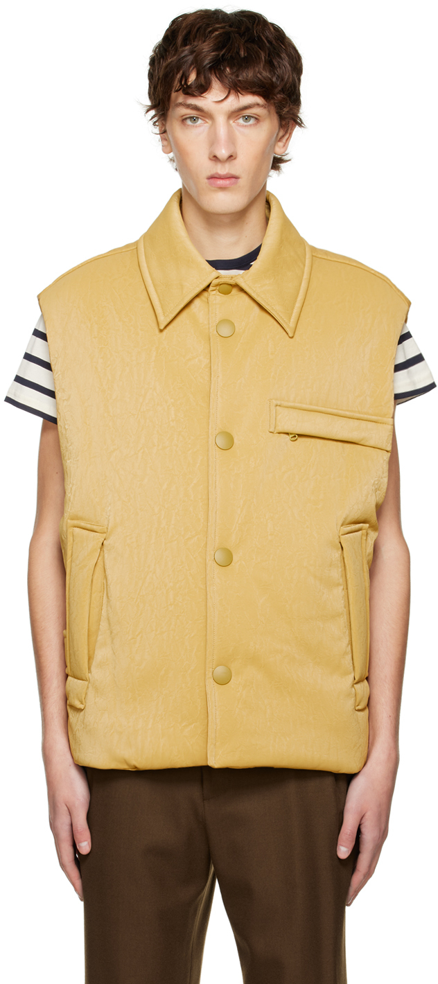 Solid Homme Yellow Padded Faux-Leather Vest Solid Homme