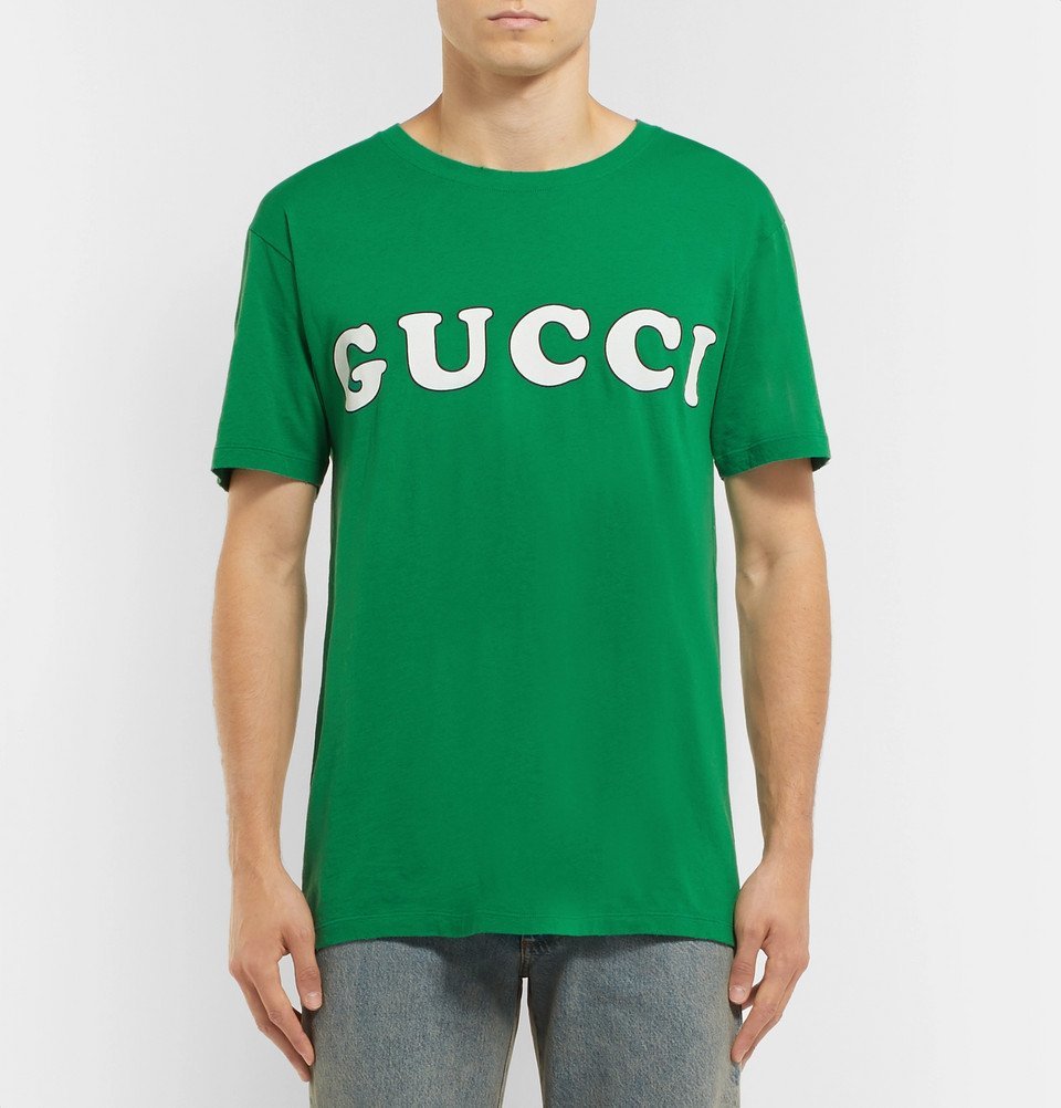 Gucci - Distressed Logo-Print Cotton-Jersey T-Shirt - Men - Green Gucci