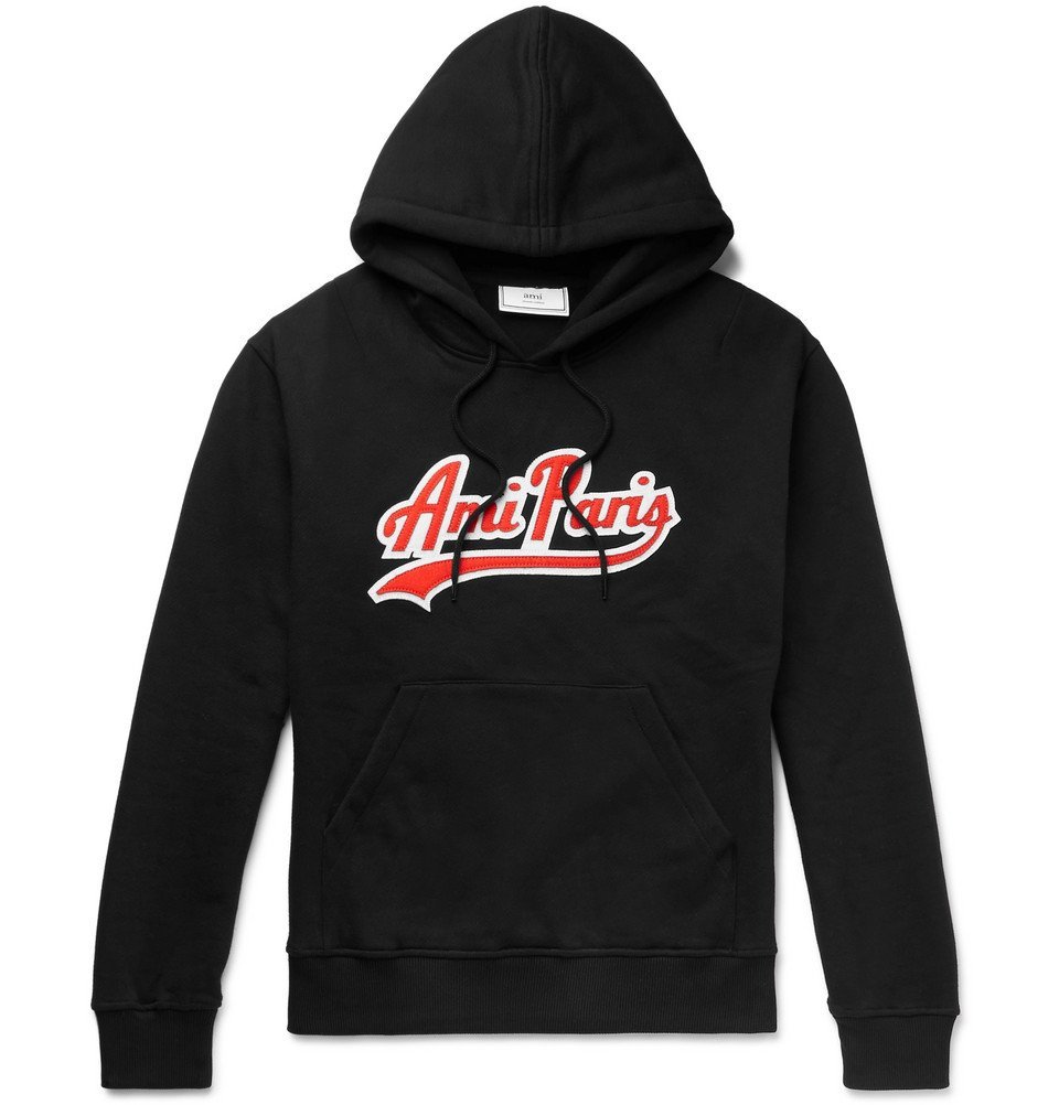 AMI - Logo-Appliquéd Fleece-Back Cotton-Jersey Hoodie - Men - Black AMI