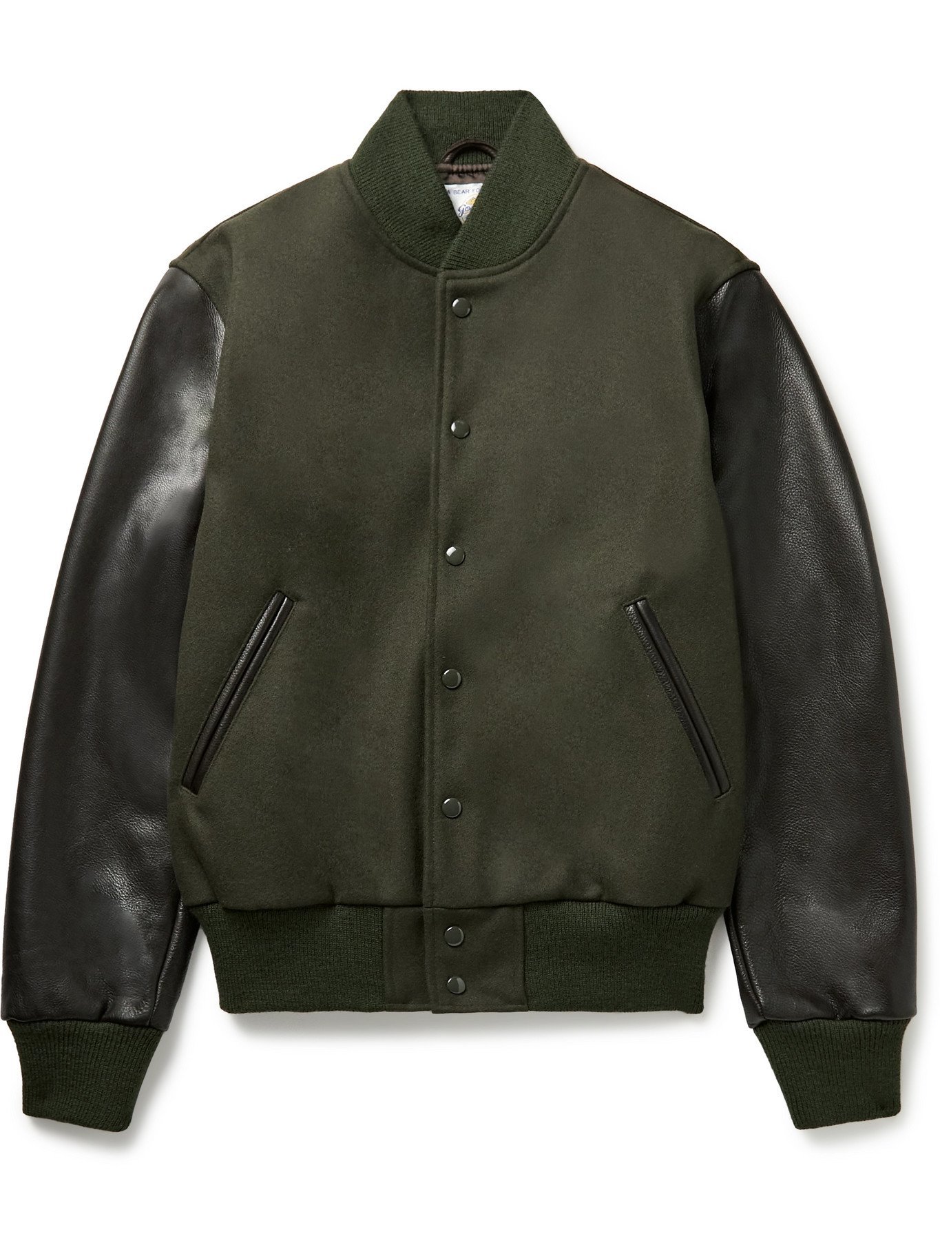 GOLDEN BEAR - The Albany Wool-Blend and Leather Bomber Jacket - Green ...