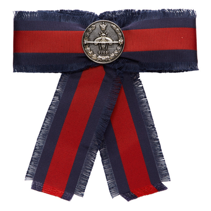 en kreditor kød tage ned Gucci Red and Navy Grosgrain Stripe Bow Brooch Gucci