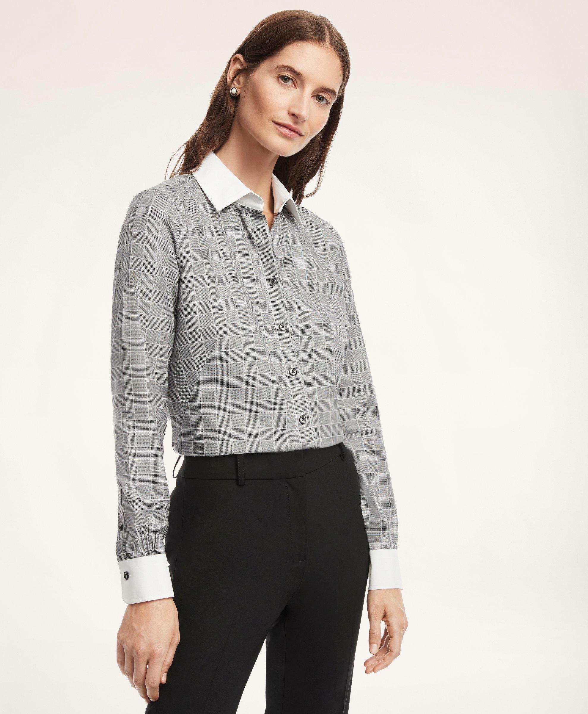 Brooks Brothers Women's Fitted Non-Iron Stretch Supima Cotton Glen Plaid Shirt | Black