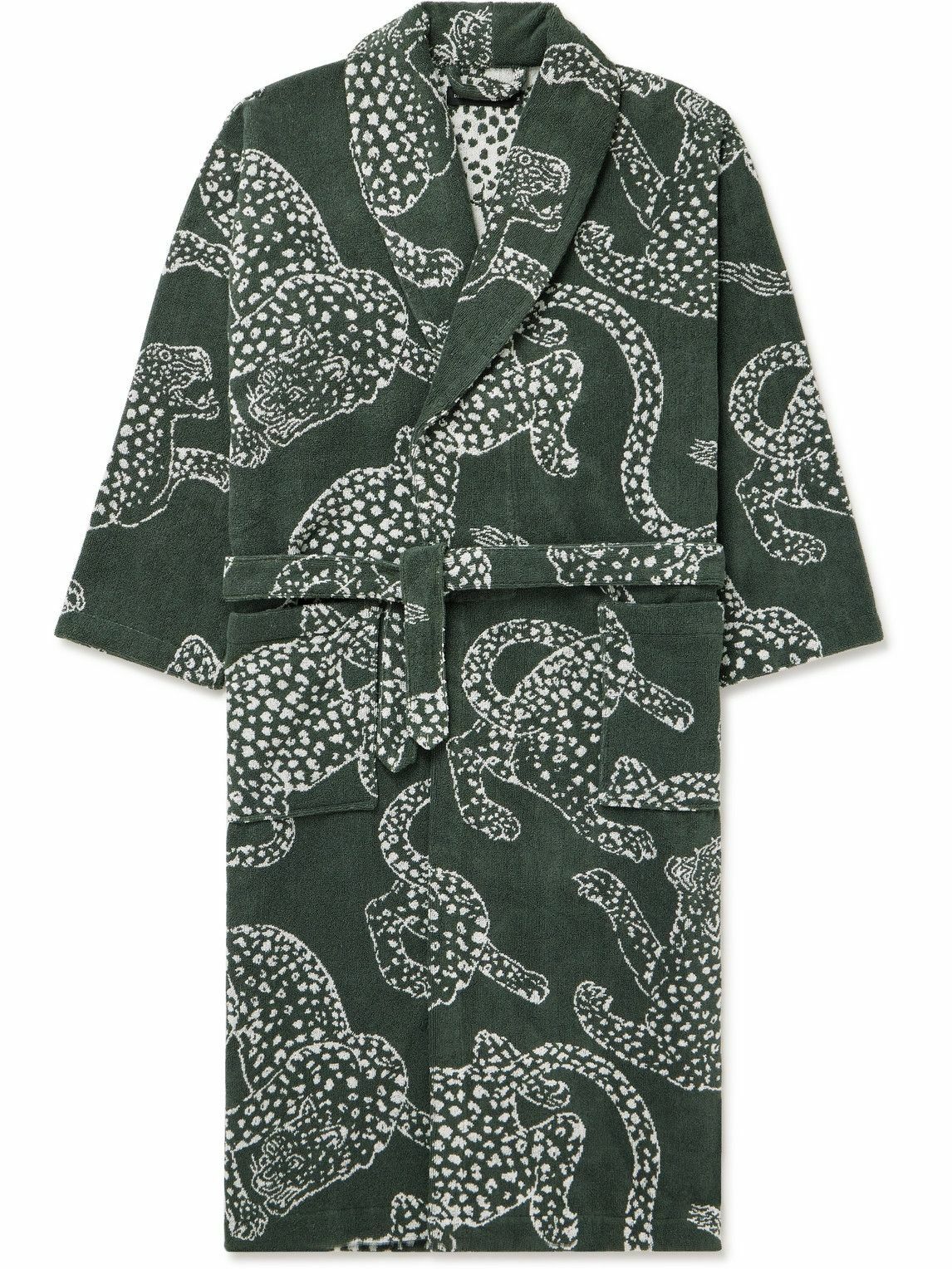 Desmond & Dempsey CottonTerry Jacquard Robe Green Desmond & Dempsey