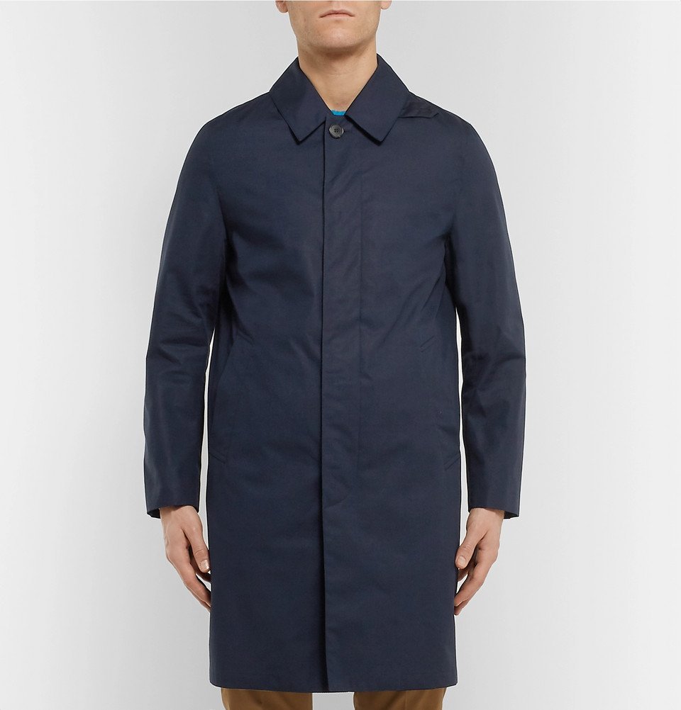 navy blue mackintosh raincoat