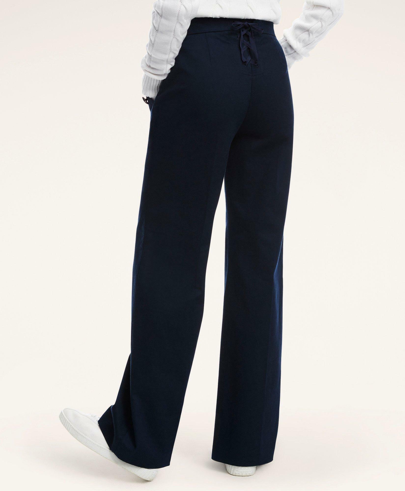 Brooks Brothers Women's Stretch Cotton Nautical Wide Leg Sailor Pants | Navy