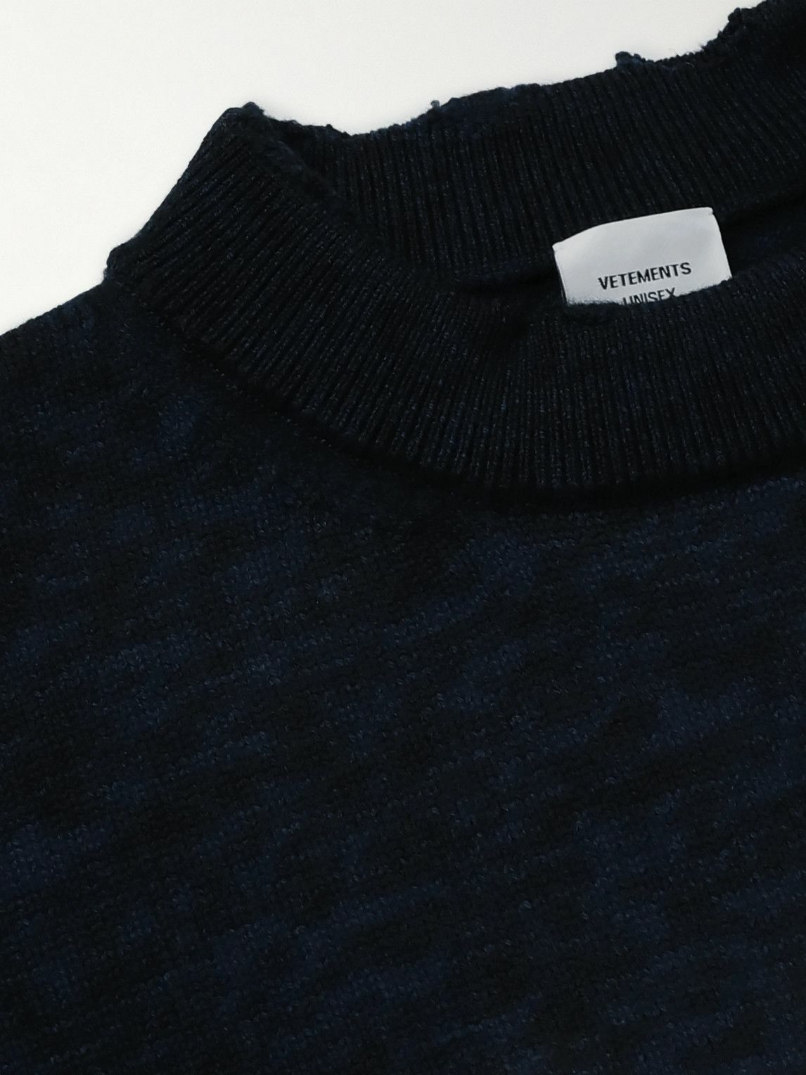 VETEMENTS - Appliquéd Distressed Merino Wool Sweater - Blue Vetements