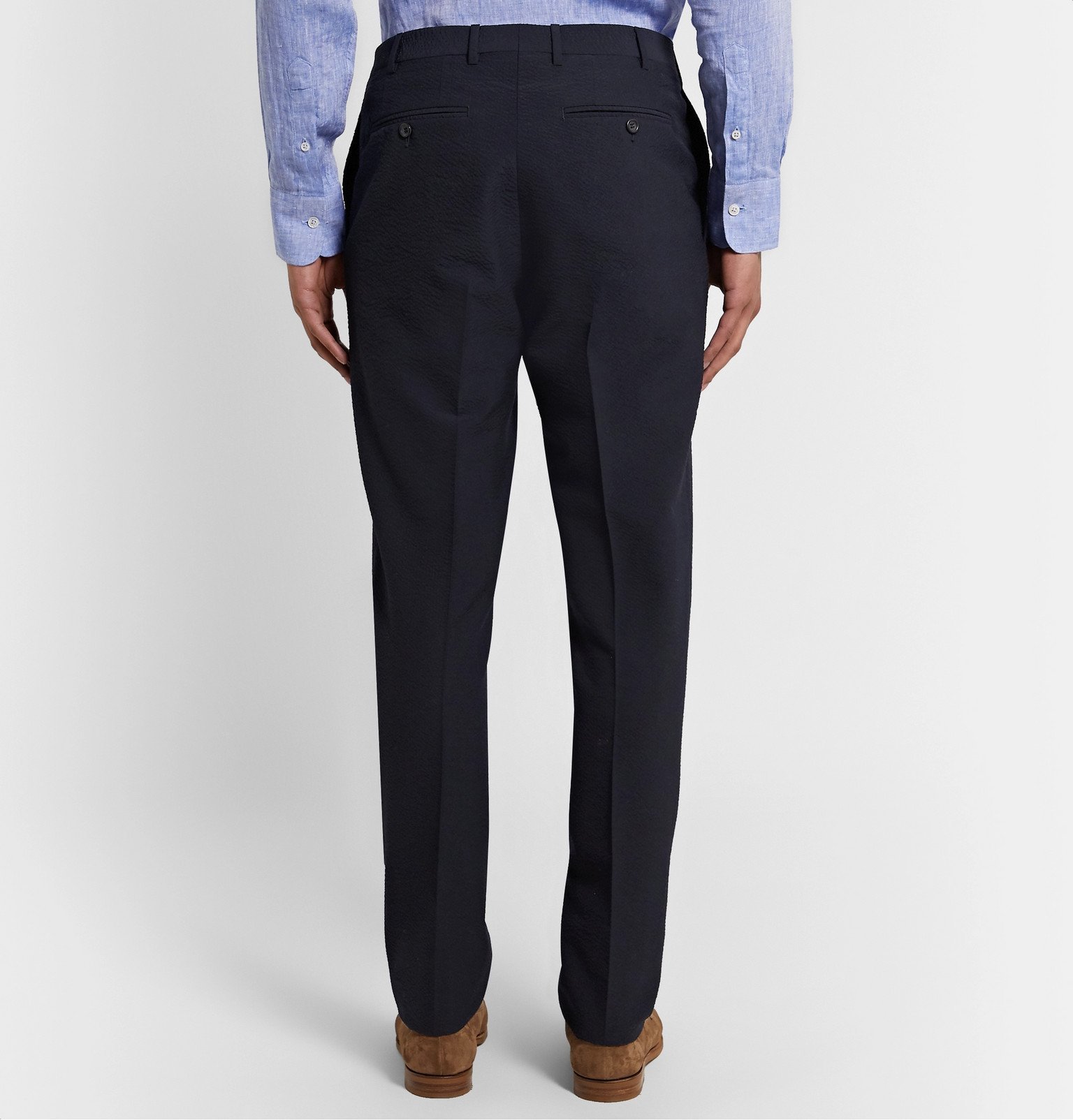 Canali - Kei Slim-Fit Wool-Blend Seersucker Suit Trousers - Blue Canali