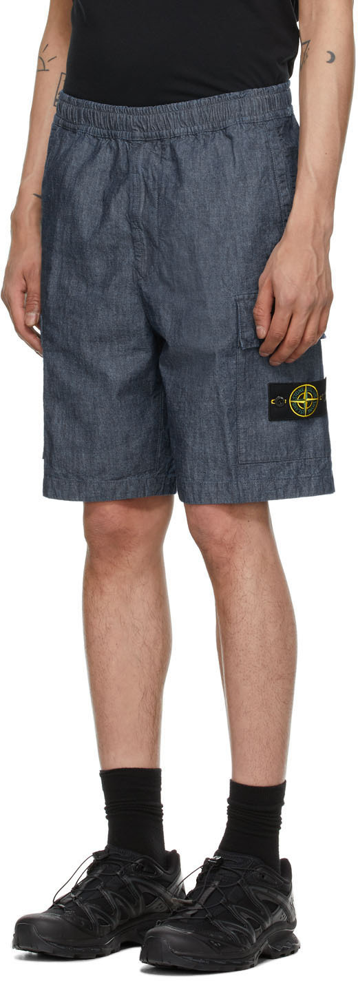 Blue Chambray Cargo Shorts Stone Island