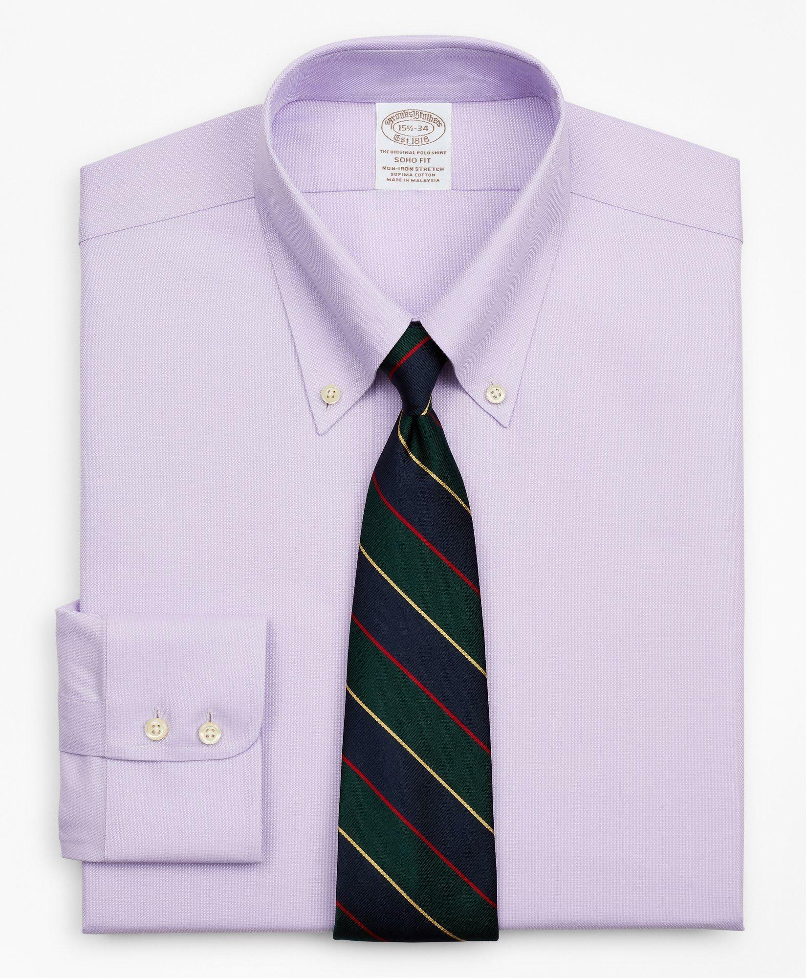 Brooks Brothers Men's Stretch Soho Extra-Slim-Fit Dress Shirt, Non-Iron Royal Oxford Button-Down Collar | Lavender