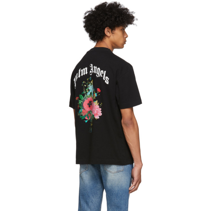 Palm Angels Black Flowers T-Shirt Palm 