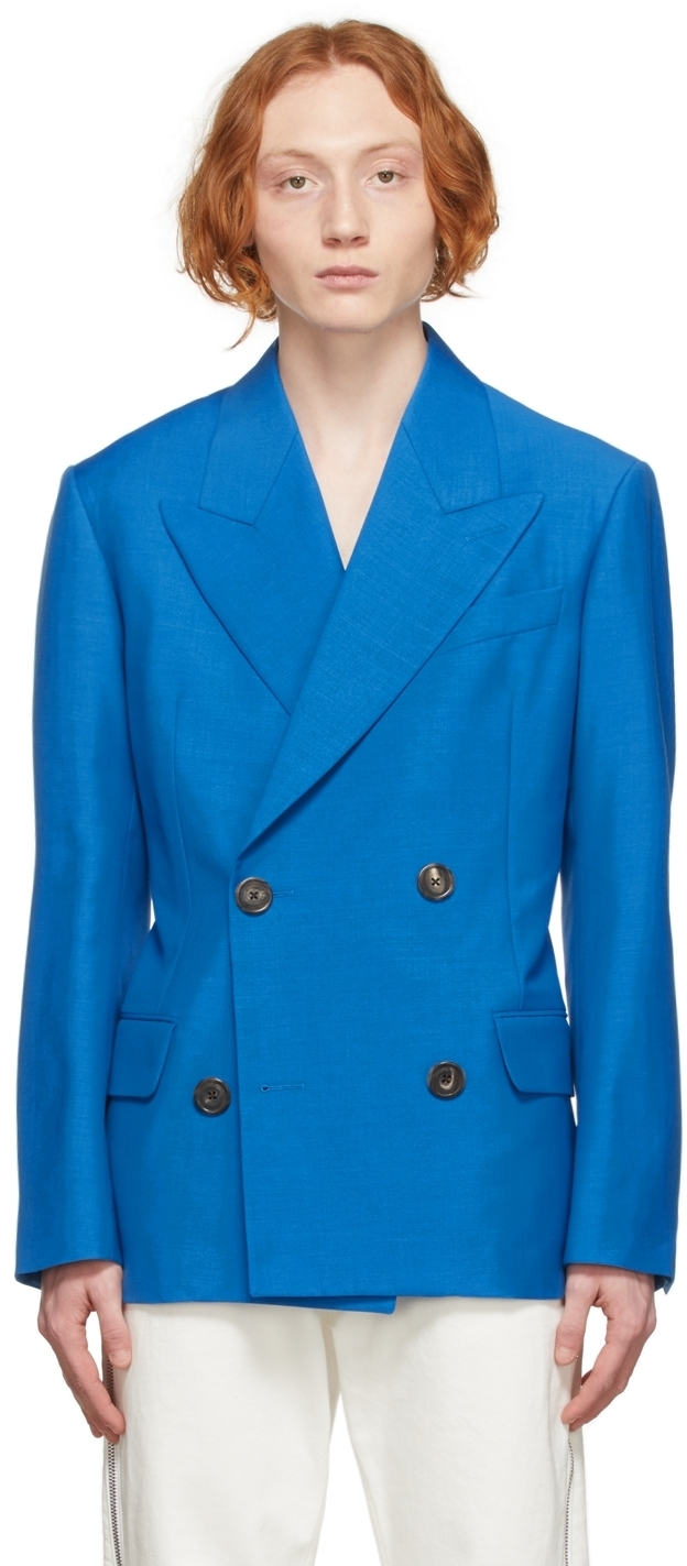 Alexander McQueen Blue Wool Double-Breasted Blazer Alexander McQueen