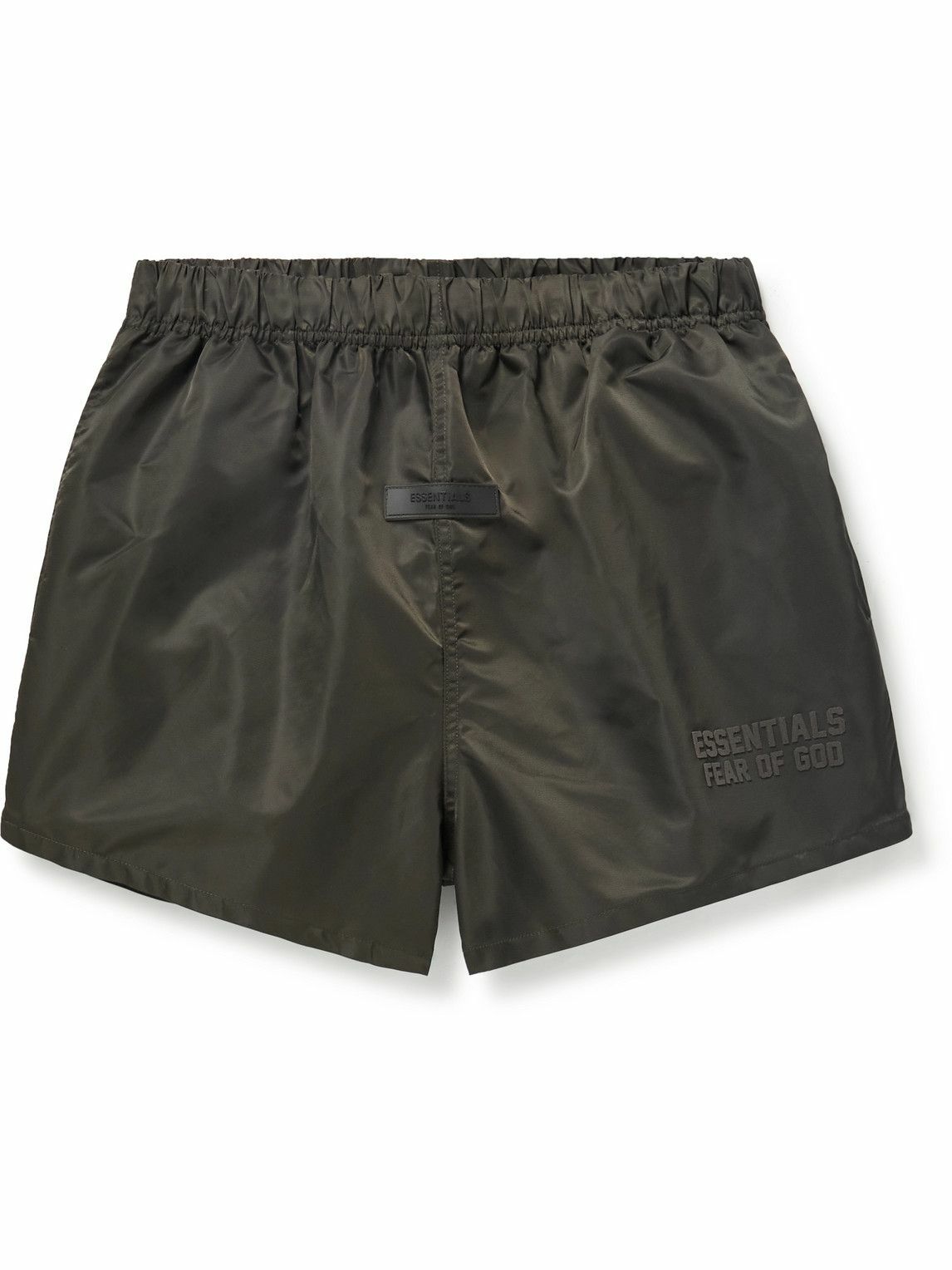 FEAR OF GOD ESSENTIALS - Wide-Leg Logo-Flocked Shell Drawstring Shorts ...