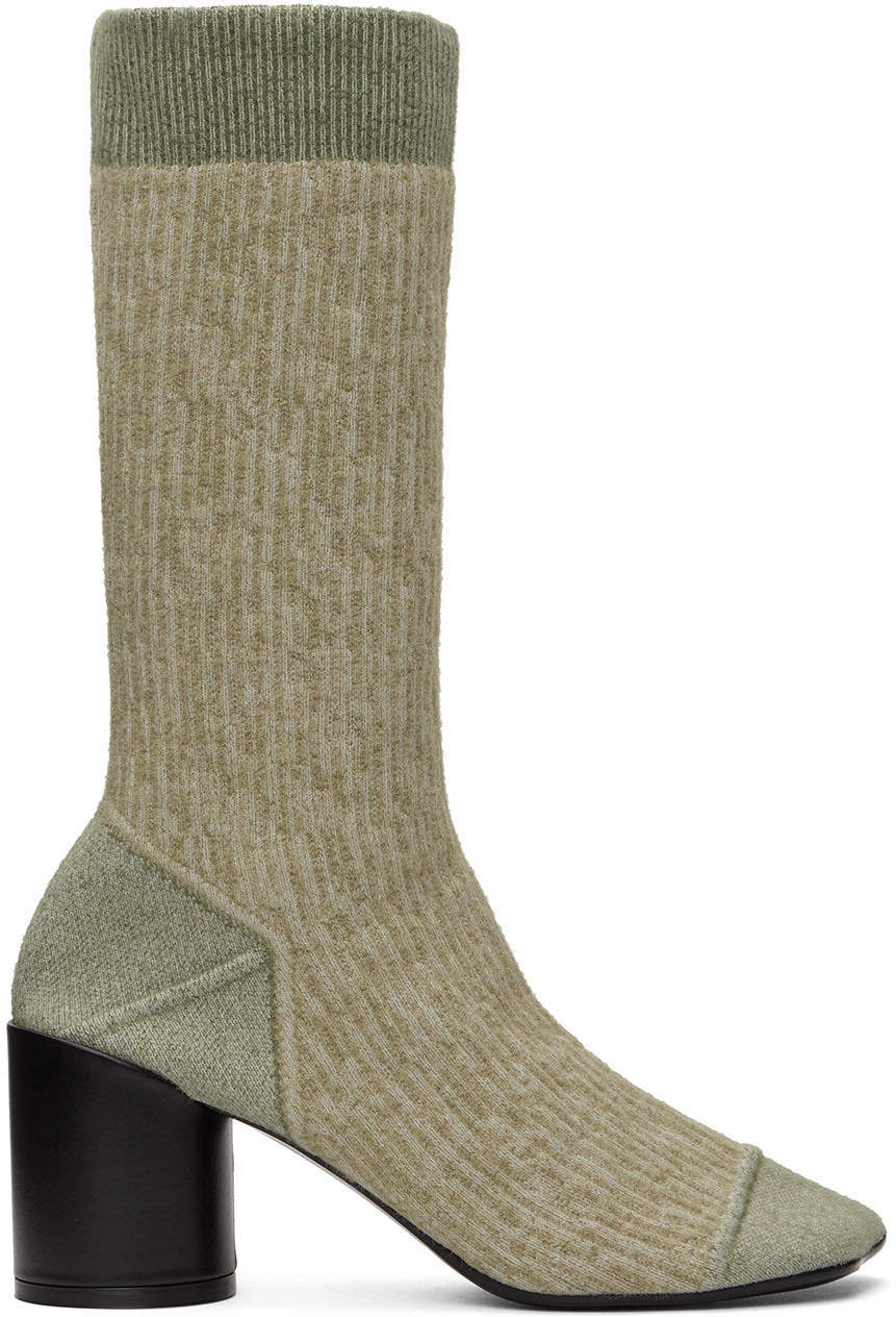 MM6 Maison Margiela Gray Knit Tabi Boots MM6 Maison Margiela