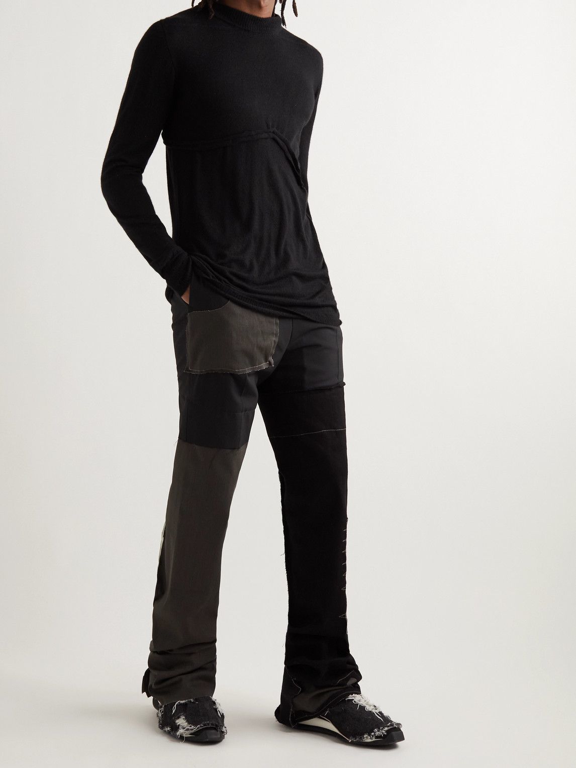 Rick Owens - Swampgod Upcycled Straight-Leg Panelled Crepe, Twill and Canvas Trousers - Black