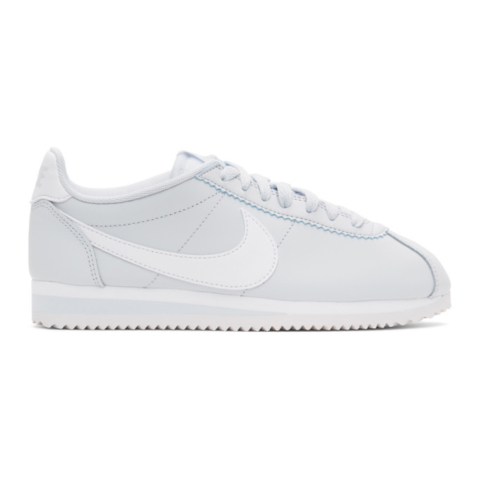 Nike Grey and White Leather Classic Cortez Sneakers Nike