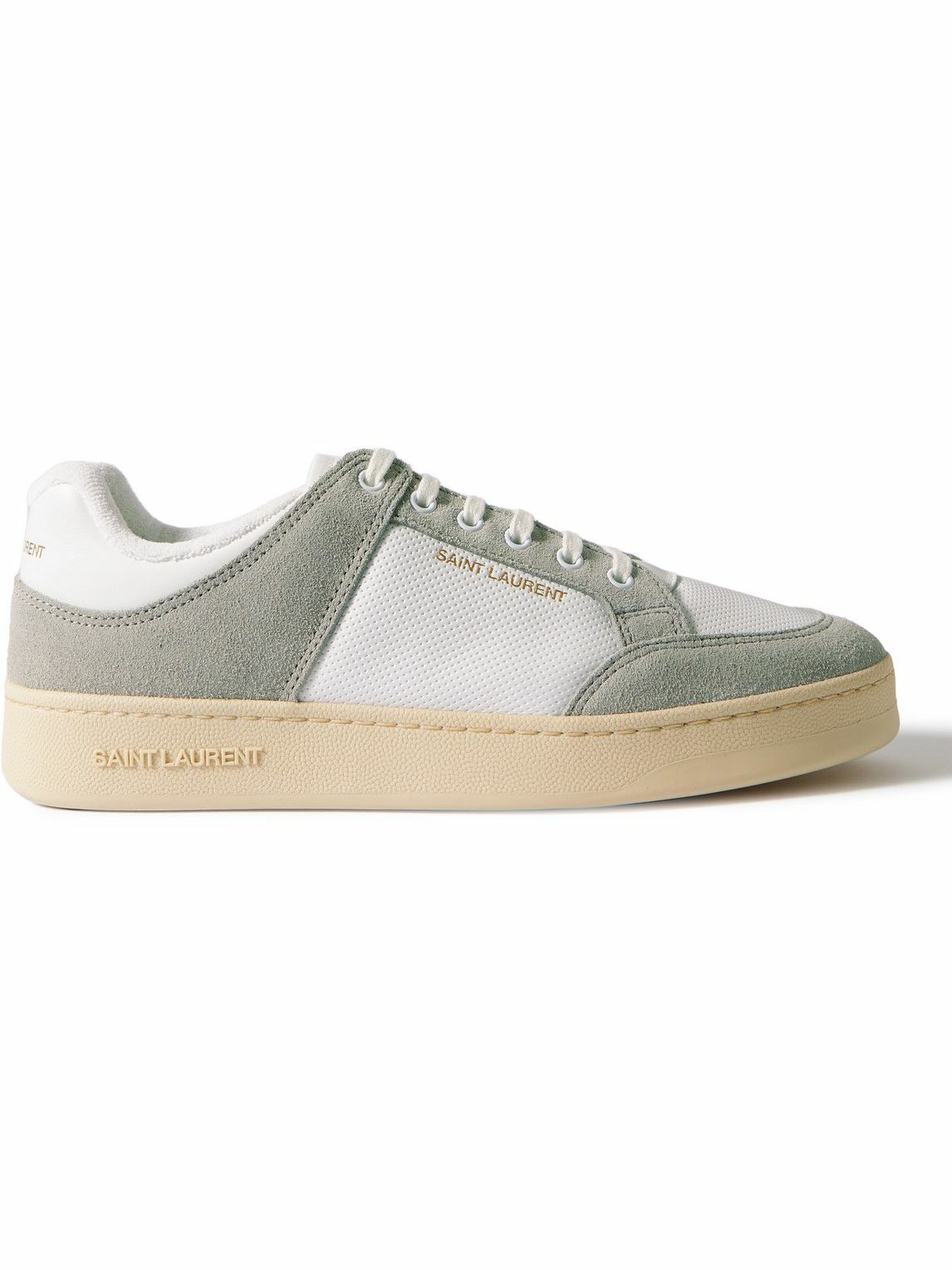 SAINT LAURENT SL/61 Perforated Leather and Suede Sneakers Gray