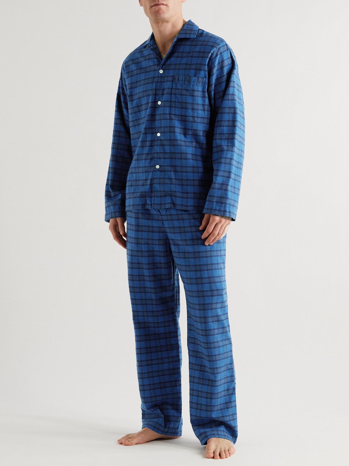 TEKLA - Checked Organic Cotton-Flannel Pyjama Shirt - Blue Tekla Fabrics