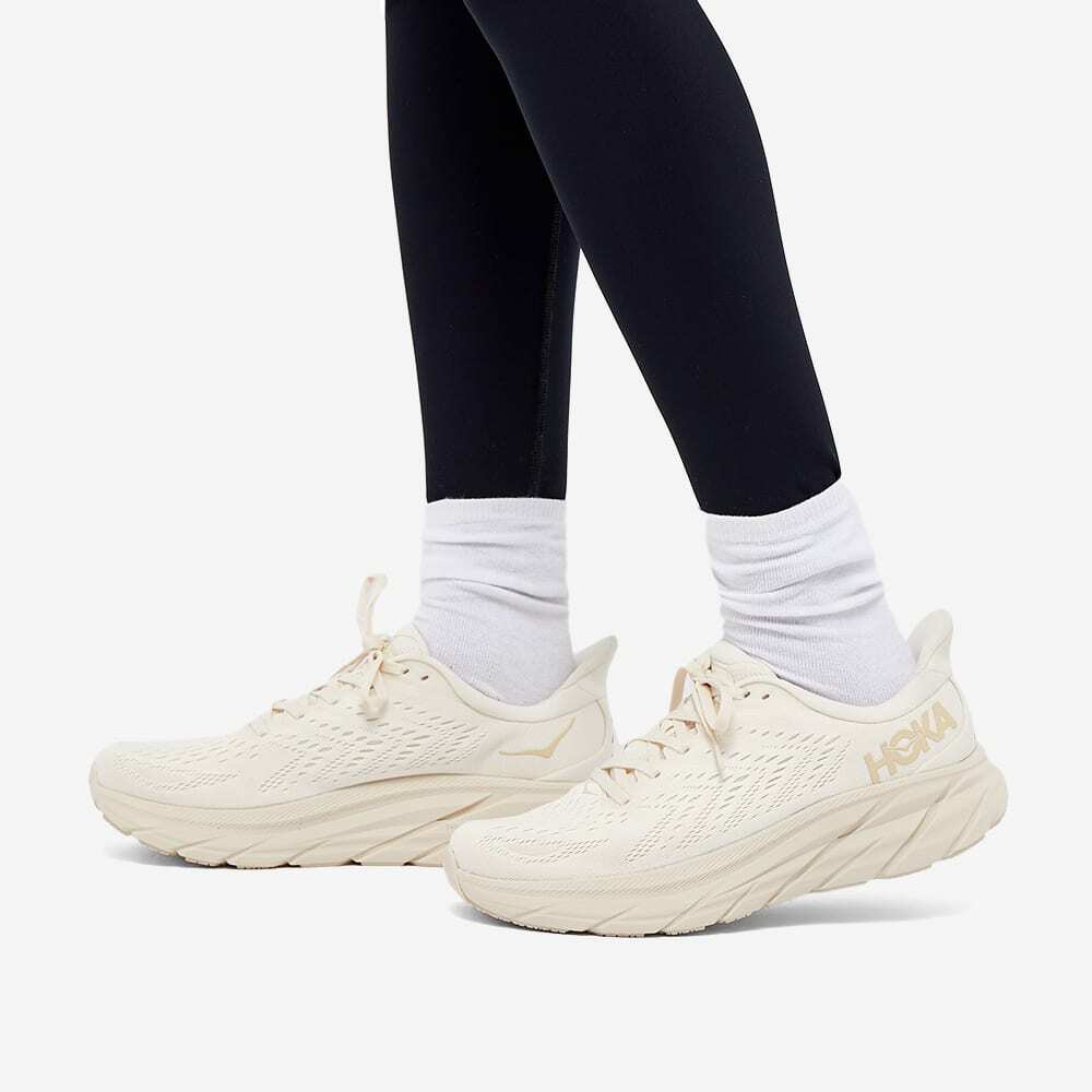 Hoka One One Women's Clifton 8 Sneakers in Eggnog/Shifting Sand Hoka