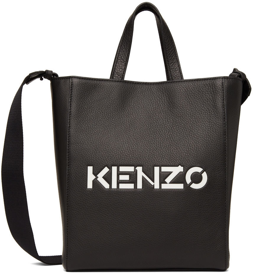 Kenzo Black Leather Mini Logo Tote Kenzo