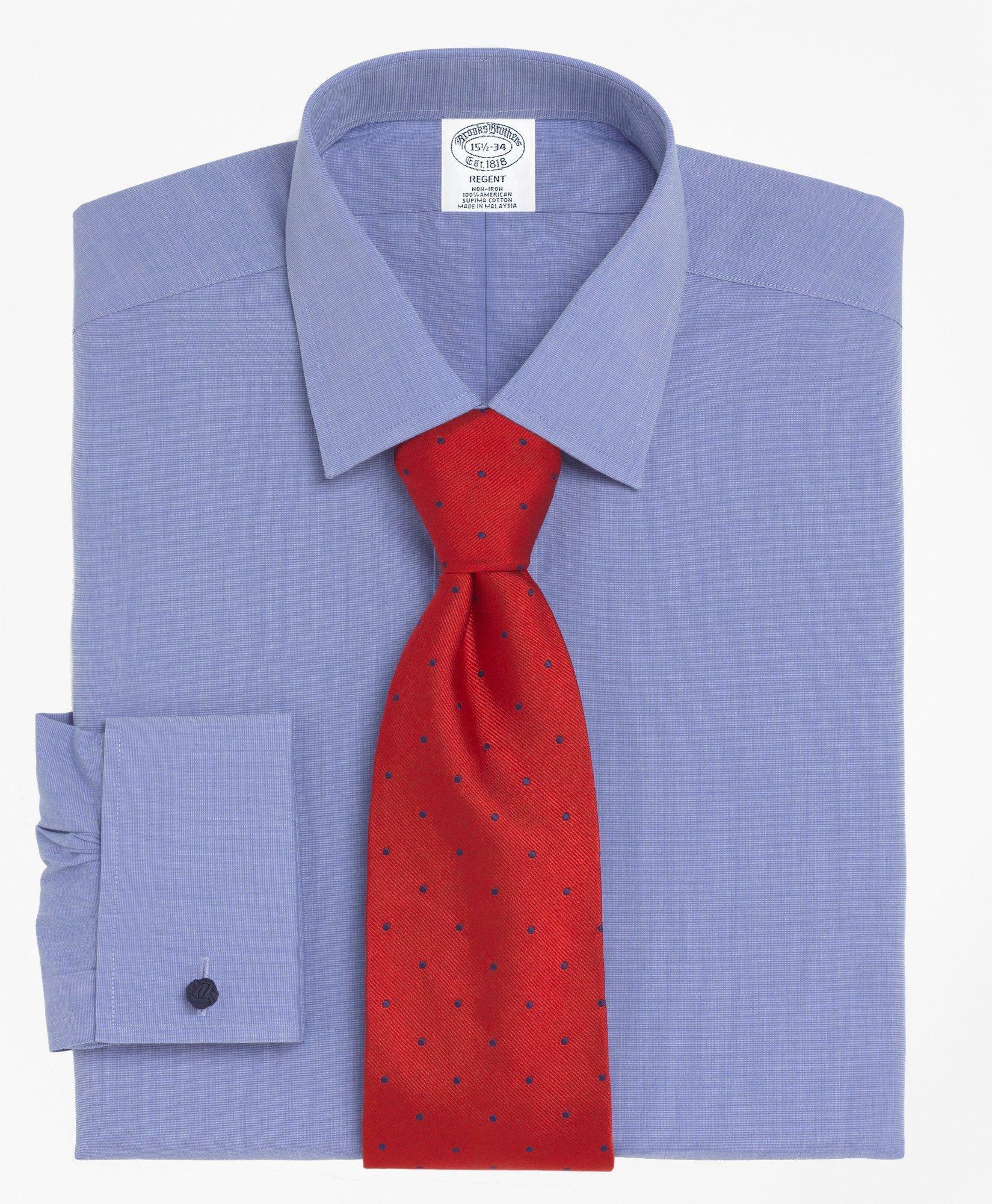 Brooks Brothers Men's Regent Regular-Fit Dress Shirt, Non-Iron Spread Collar French Cuff | Blue