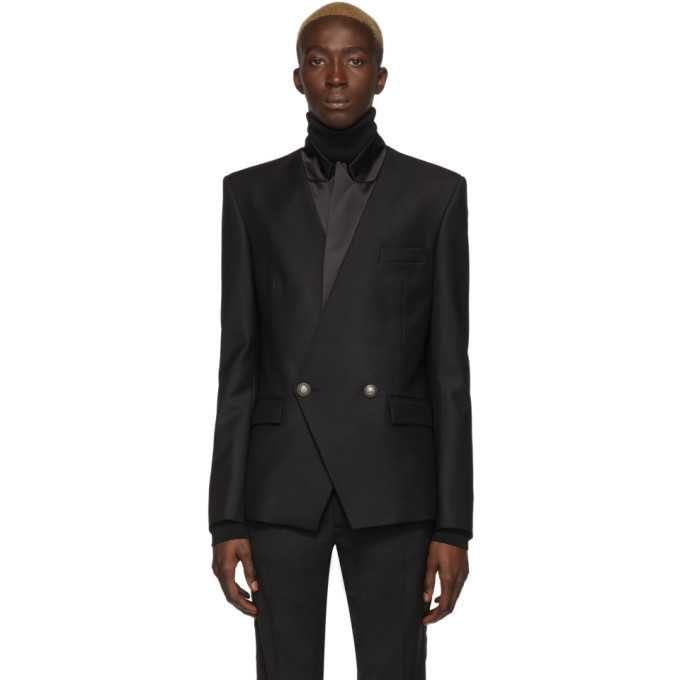 Balmain Black Wool Satin Collar Blazer Balmain