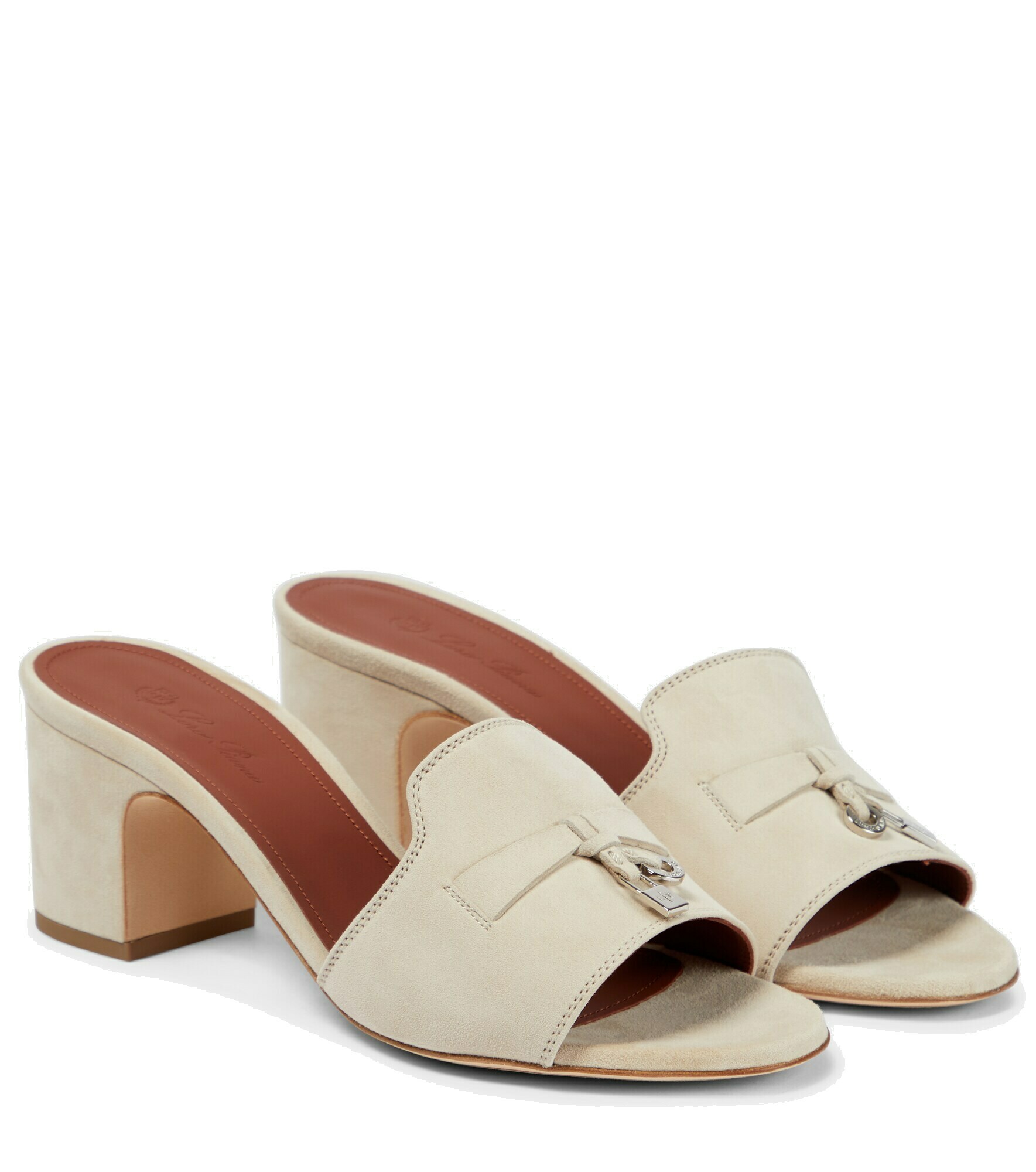 Loro Piana Beige Yellow Suede Charms Walk Flat Mules