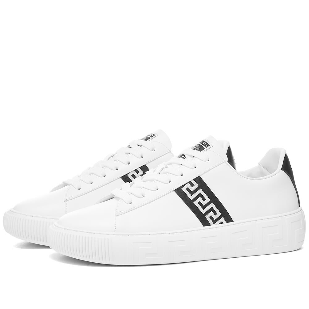 Versace Men's Greek Band Tennis Sneakers in White/Black Versace