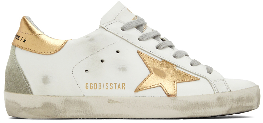 Golden Goose SSENSE Exclusive White & Gold Super-Star Classic Sneakers ...