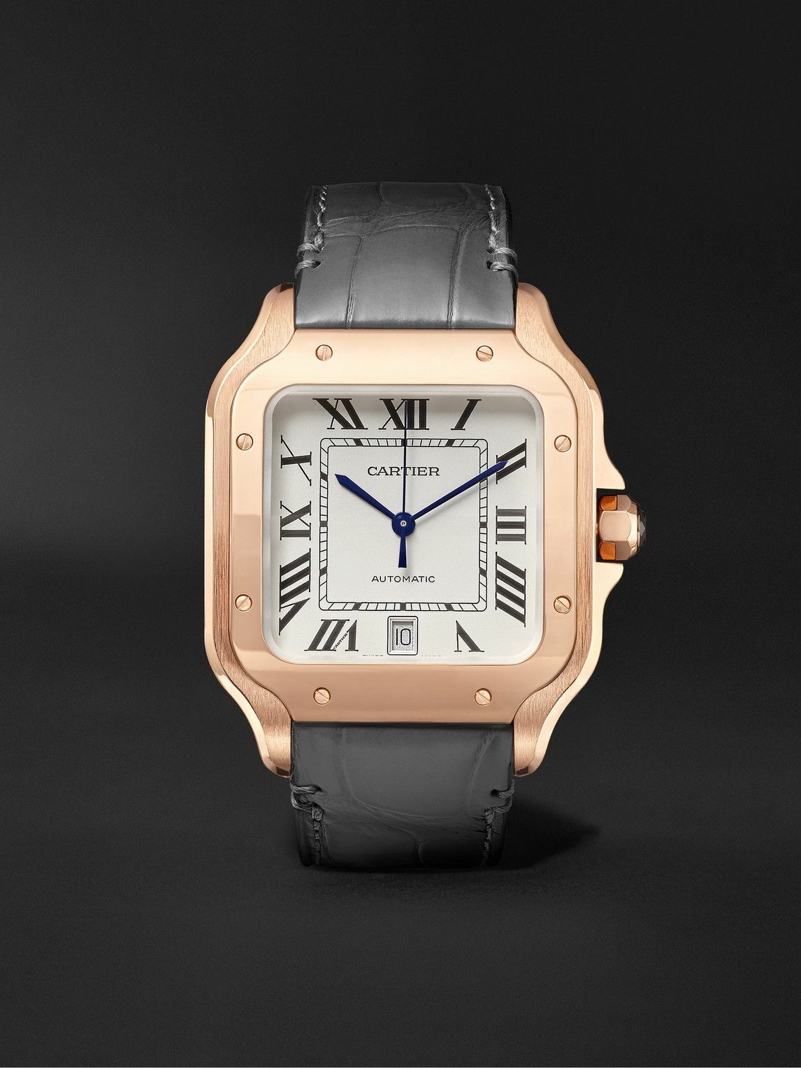 Photo: Cartier - Santos Automatic 39.8mm 18-Karat Rose Gold Interchangeable Alligator and Leather Watch, Ref. No. WGSA0011