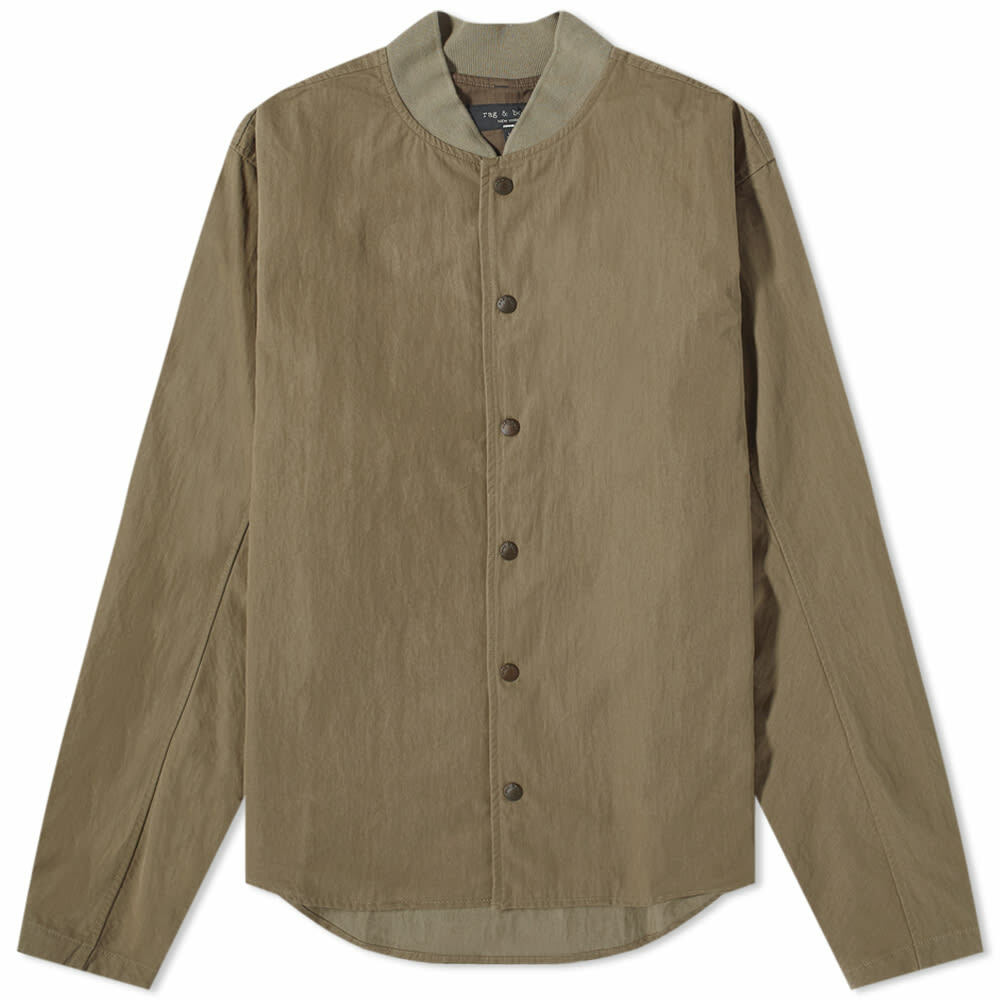 Rag & Bone Men's Paperweight Bomber Jacket Shirt in Olive Green Rag and