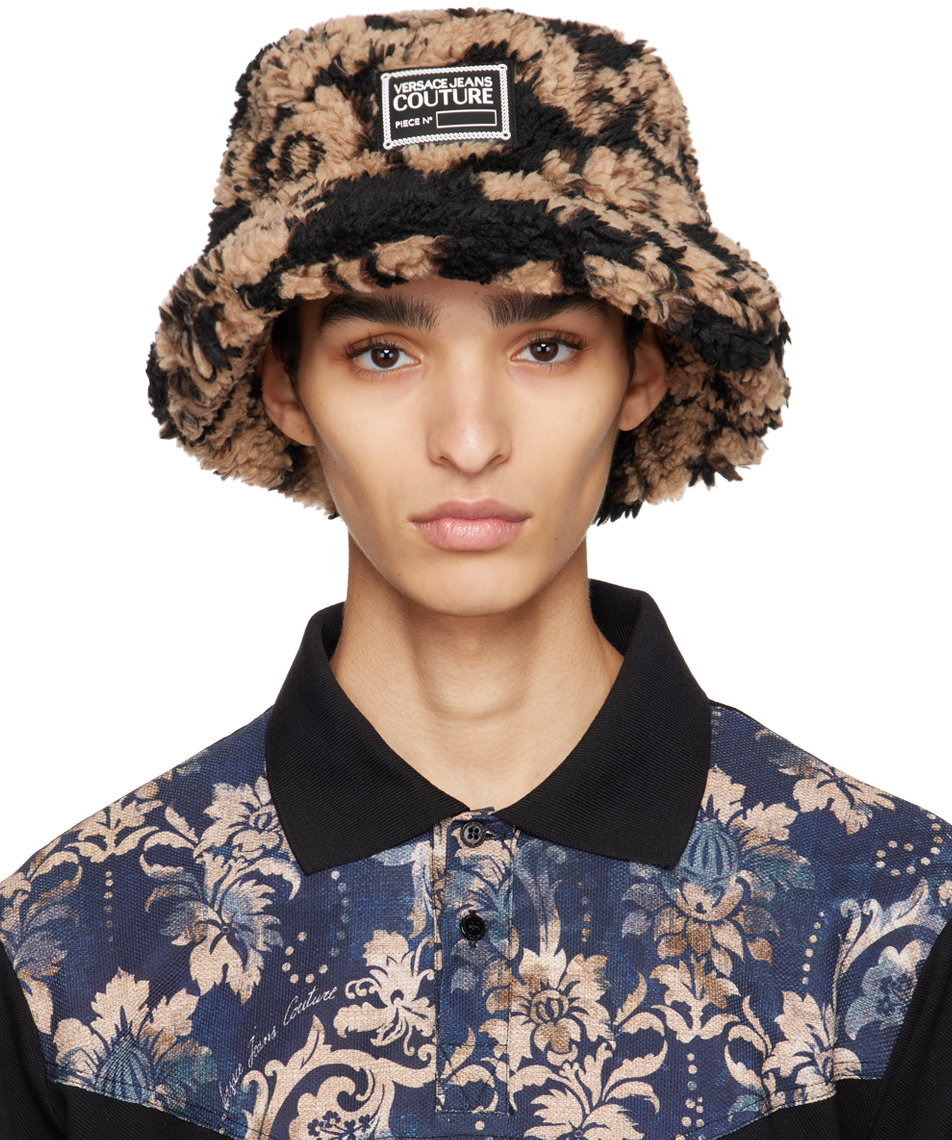 Versace Jeans Couture Black & Brown Tapestry Bucket Hat Versace