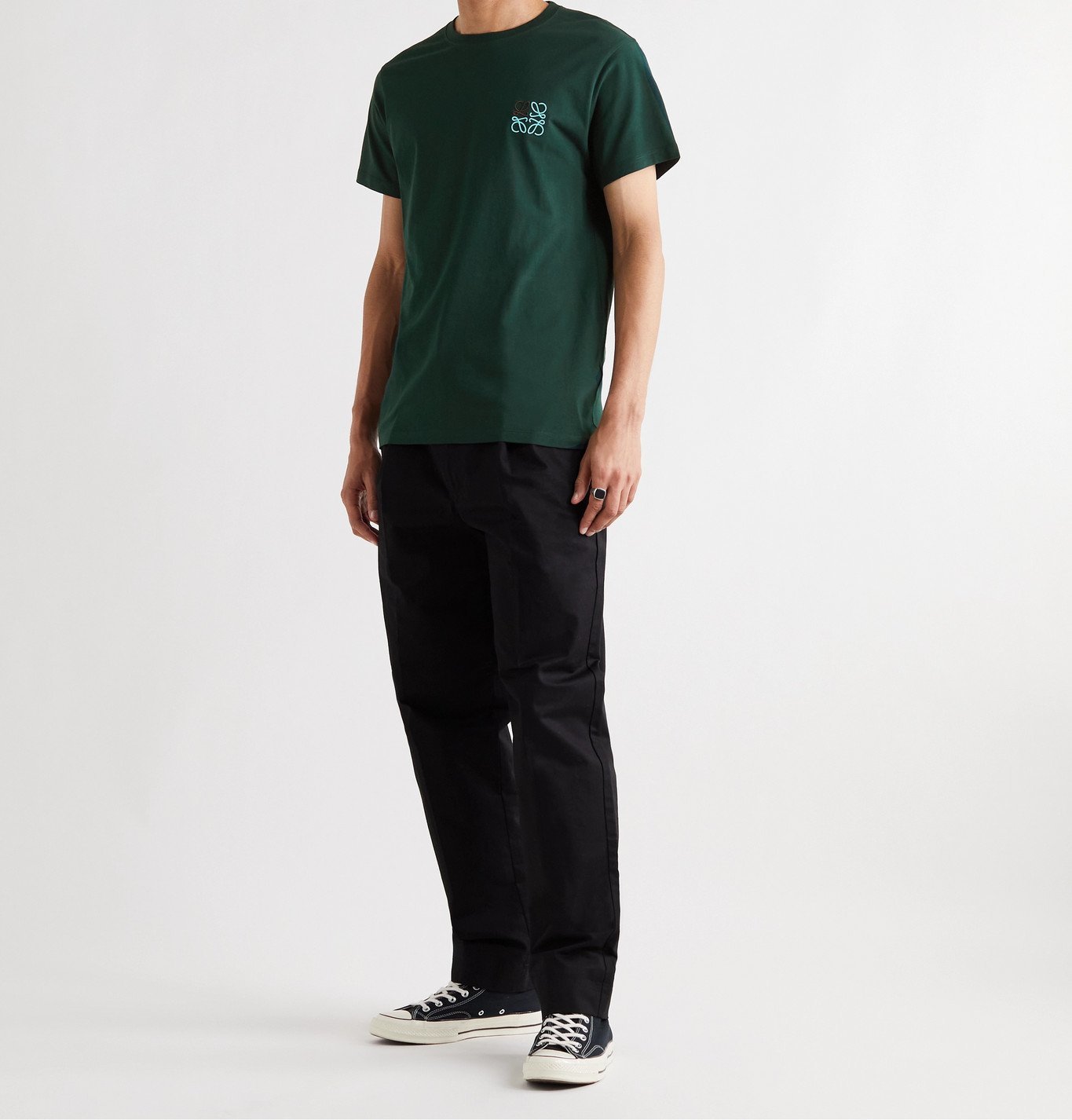 LOEWE - Logo-Embroidered Cotton-Jersey T-Shirt - Green Loewe