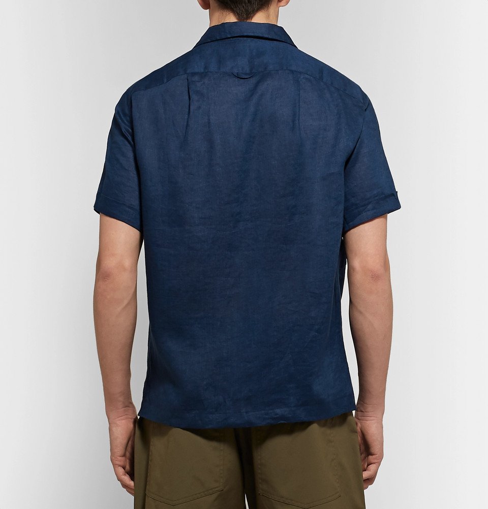 Monitaly - Camp-Collar Linen Shirt - Navy Monitaly