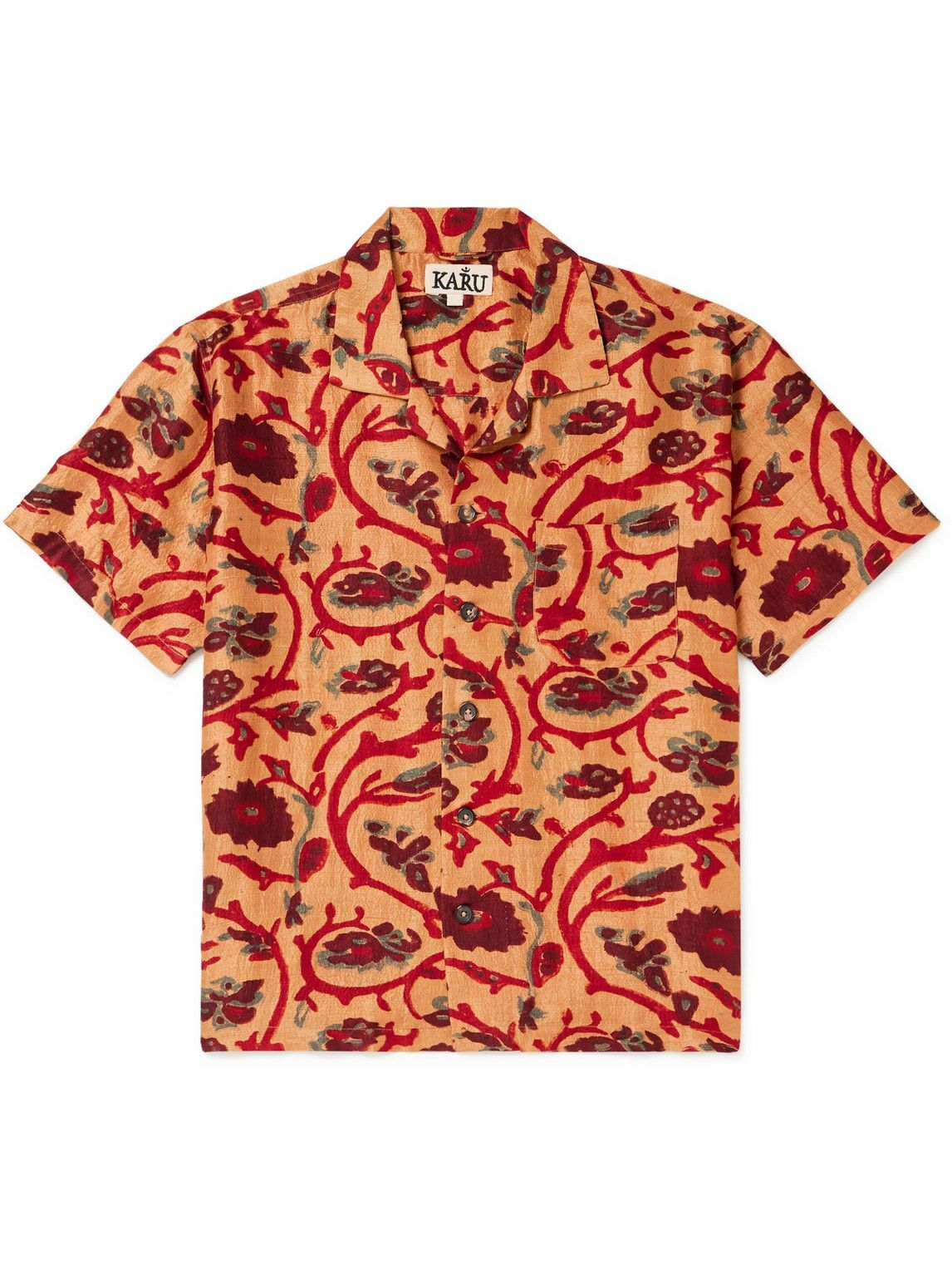Karu Research - Camp-Collar Floral-Print Silk Shirt - Orange Karu Research