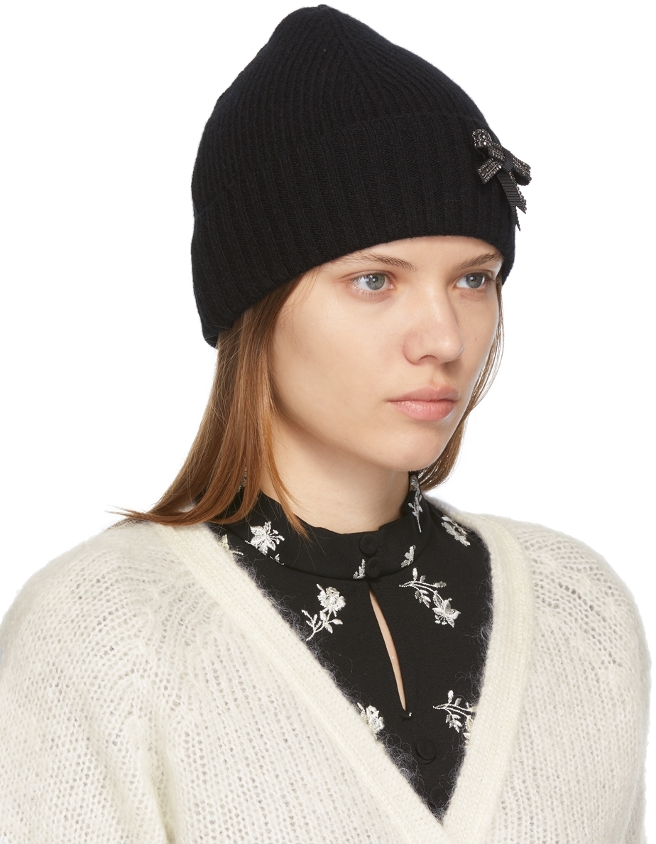 Erdem Black Embellished Bow Beanie Erdem