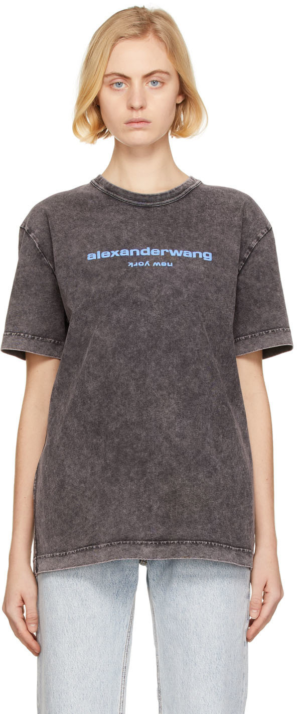 Alexander Wang Black Acid Wash Puff Logo T-Shirt Alexander Wang